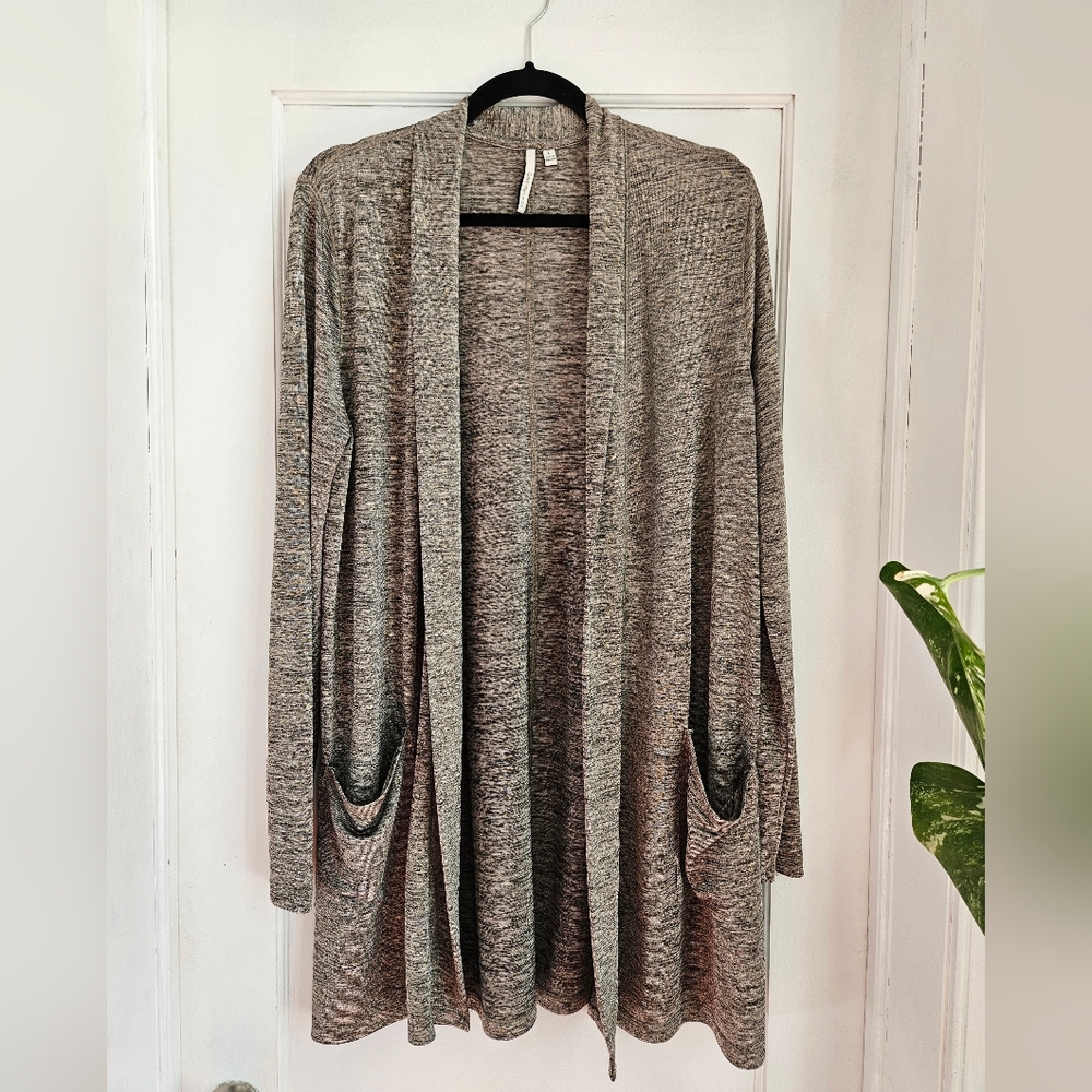 Calvin Klein Gold Metallic Long Cardigan, Open Front, Size L